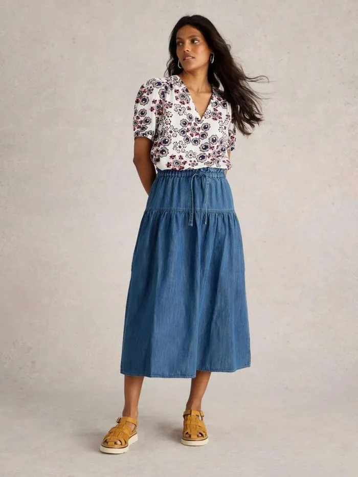 Women Seema Denim Skirt Mid Denim White Stuff Skirts