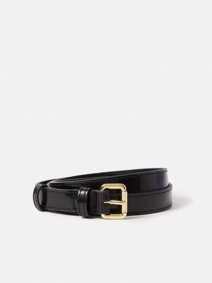 Women Skinny Leather Belt Black Jigsaw Belts