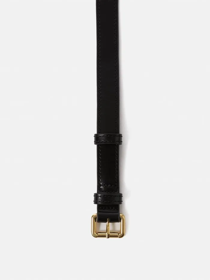 Women Skinny Leather Belt Black Jigsaw Leather