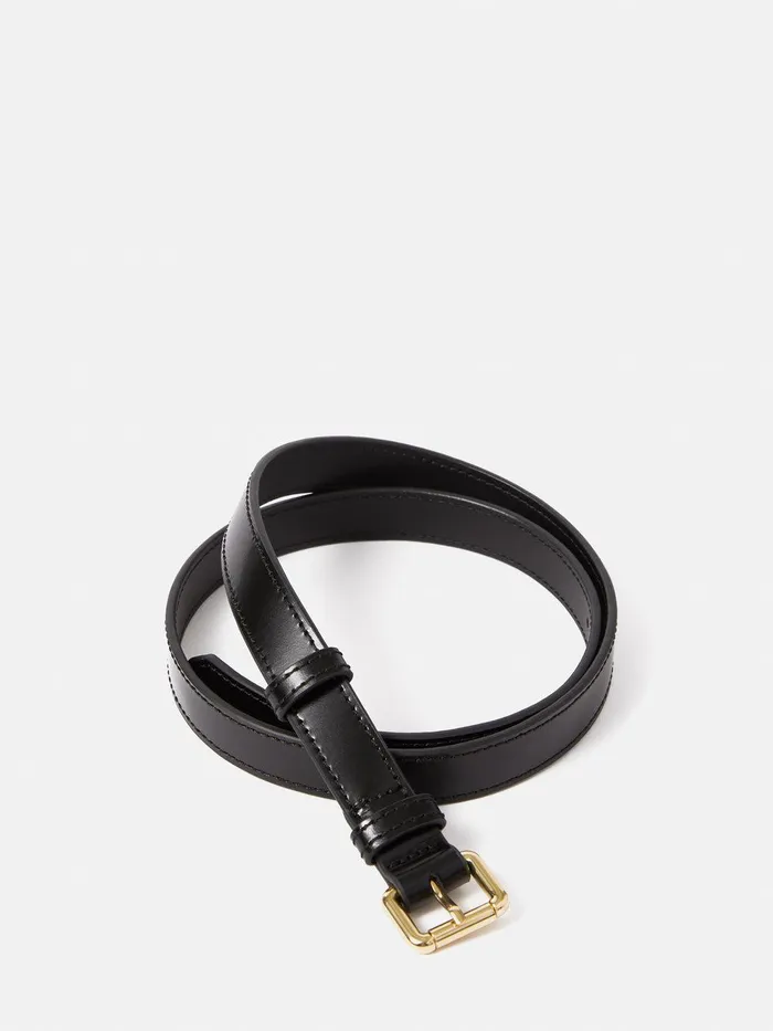 Women Skinny Leather Belt Black Jigsaw Leather