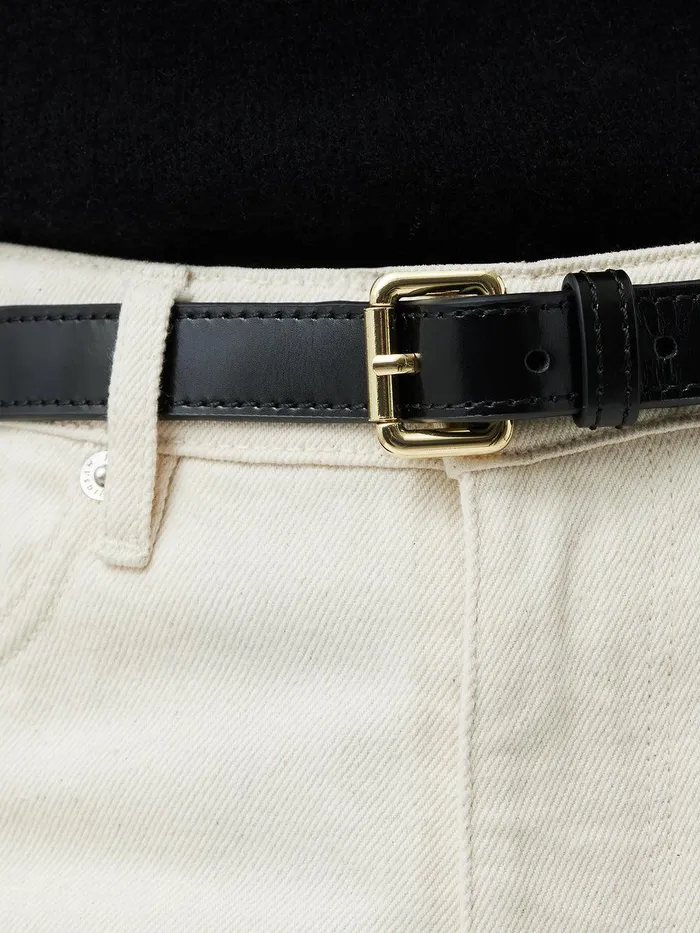 Women Skinny Leather Belt Black Jigsaw Leather