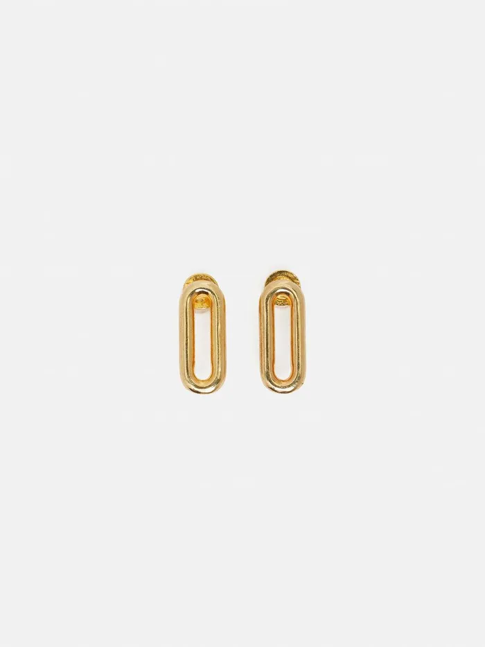 Women Small Link Stud Earrings Gold Jigsaw Jewellery