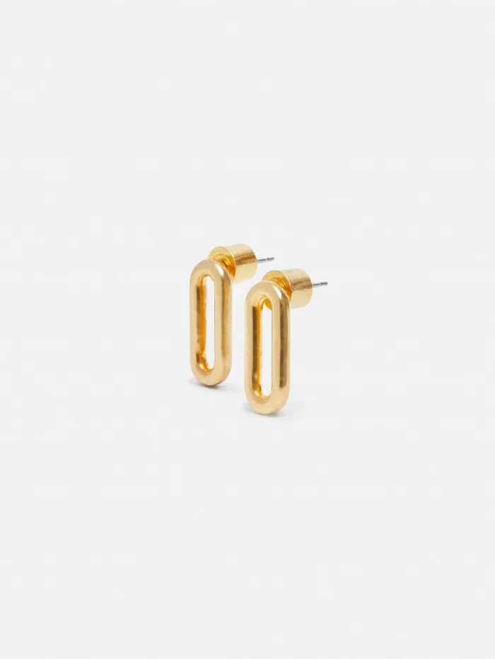 Women Small Link Stud Earrings Gold Jigsaw Jewellery