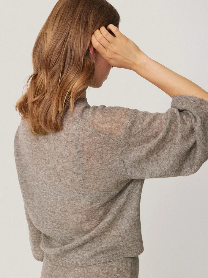 Women Soft Gauzy Knit Tshirt Taupe Jigsaw Knitwear and Cashmere