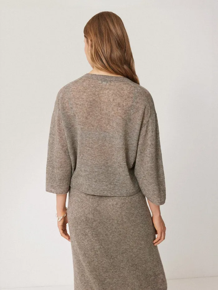 Women Soft Gauzy Knit Tshirt Taupe Jigsaw Knitwear and Cashmere
