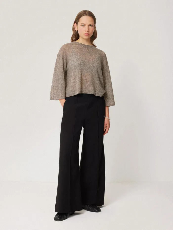 Women Soft Gauzy Knit Tshirt Taupe Jigsaw Knitwear and Cashmere
