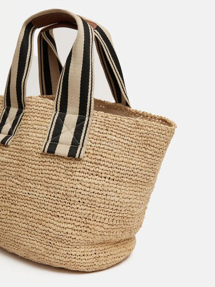 Women Soft Raffia Tote Natural Jigsaw Bags