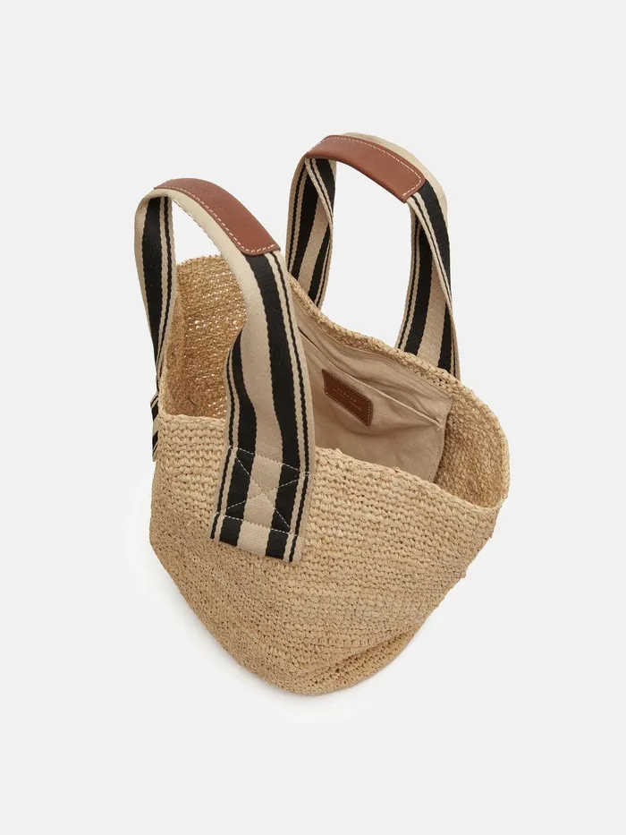 Women Soft Raffia Tote Natural Jigsaw Bags