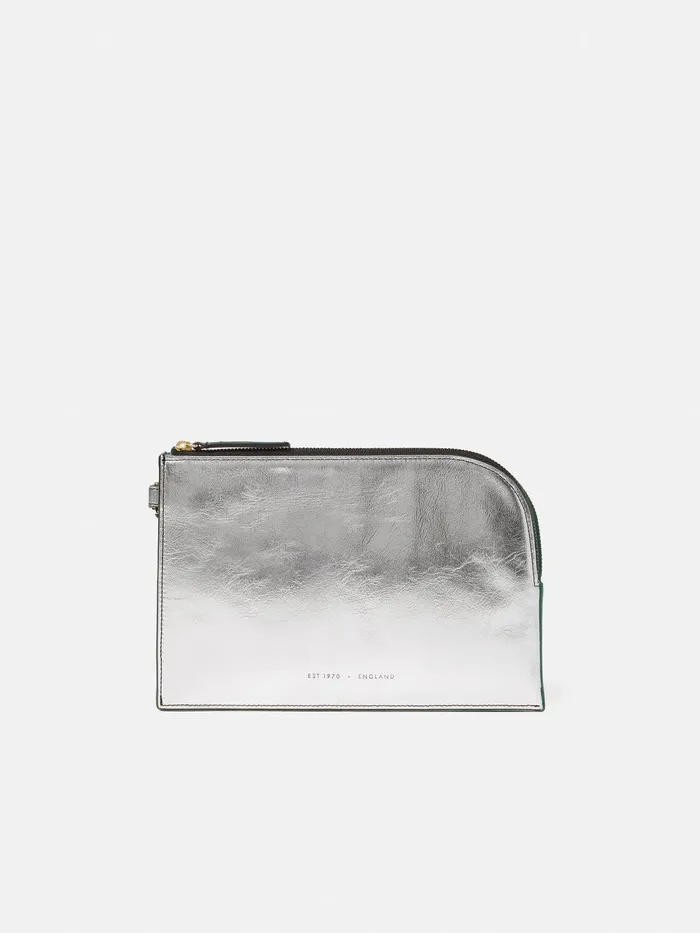 Women Sophia Metallic Leather Pouch Silver Jigsaw Wallets and Card Holders