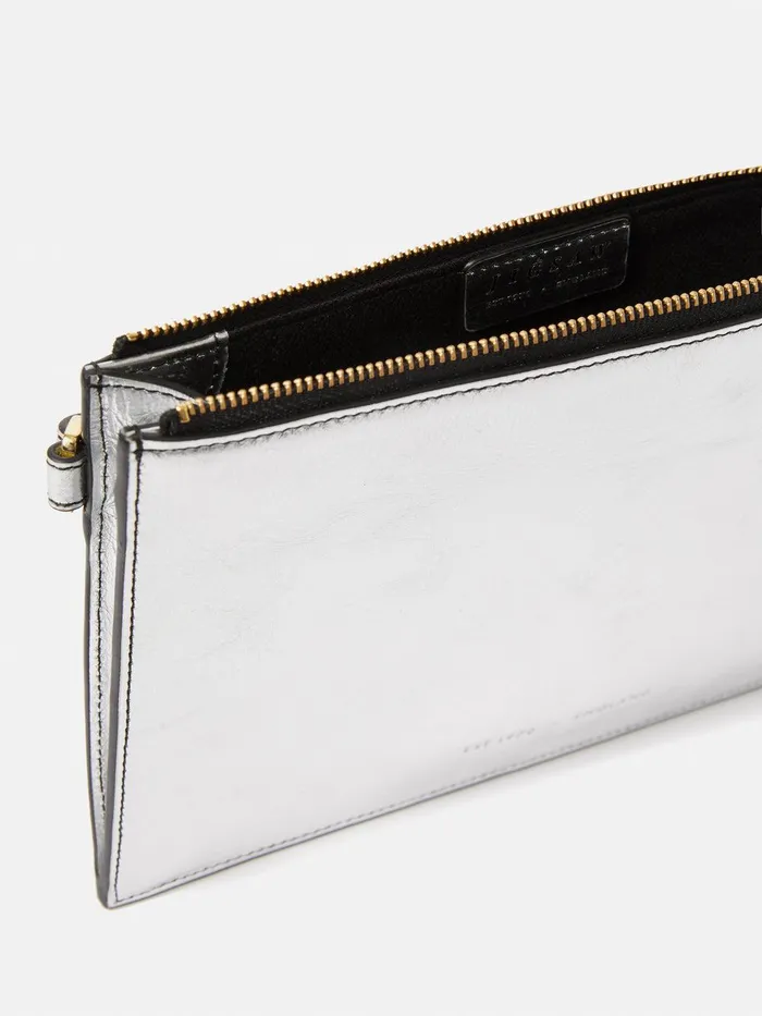 Women Sophia Metallic Leather Pouch Silver Jigsaw Wallets and Card Holders