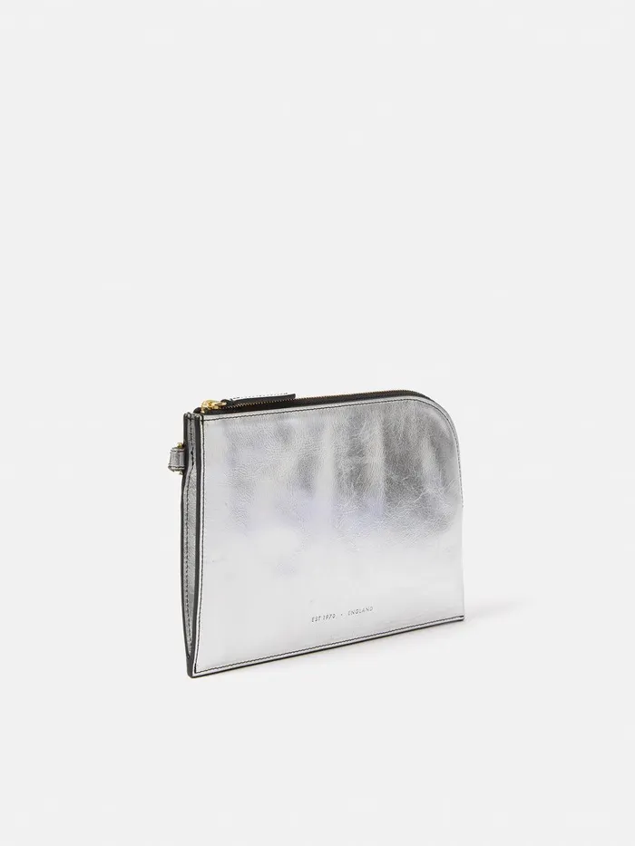 Women Sophia Metallic Leather Pouch Silver Jigsaw Wallets and Card Holders