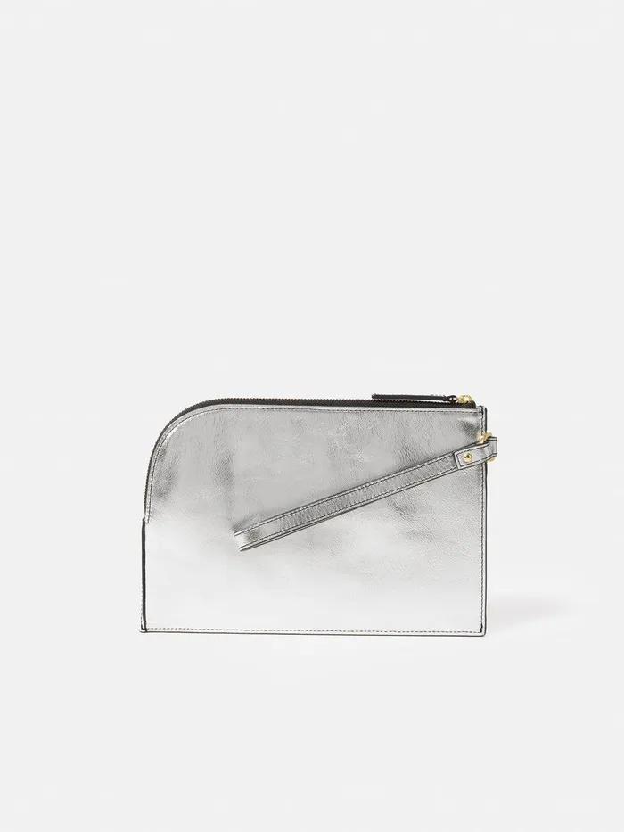 Women Sophia Metallic Leather Pouch Silver Jigsaw Wallets and Card Holders