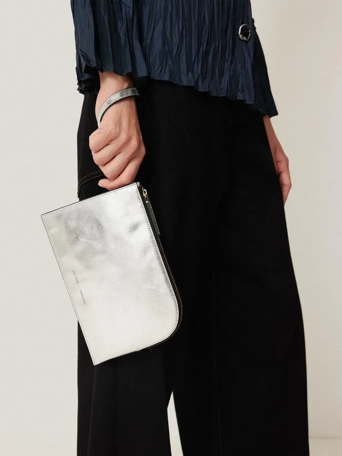 Women Sophia Metallic Leather Pouch Silver Jigsaw Wallets and Card Holders