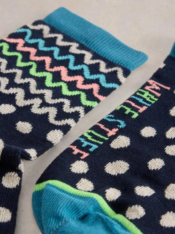 Women Squiggle Ankle Sock Navy Multi White Stuff Socks