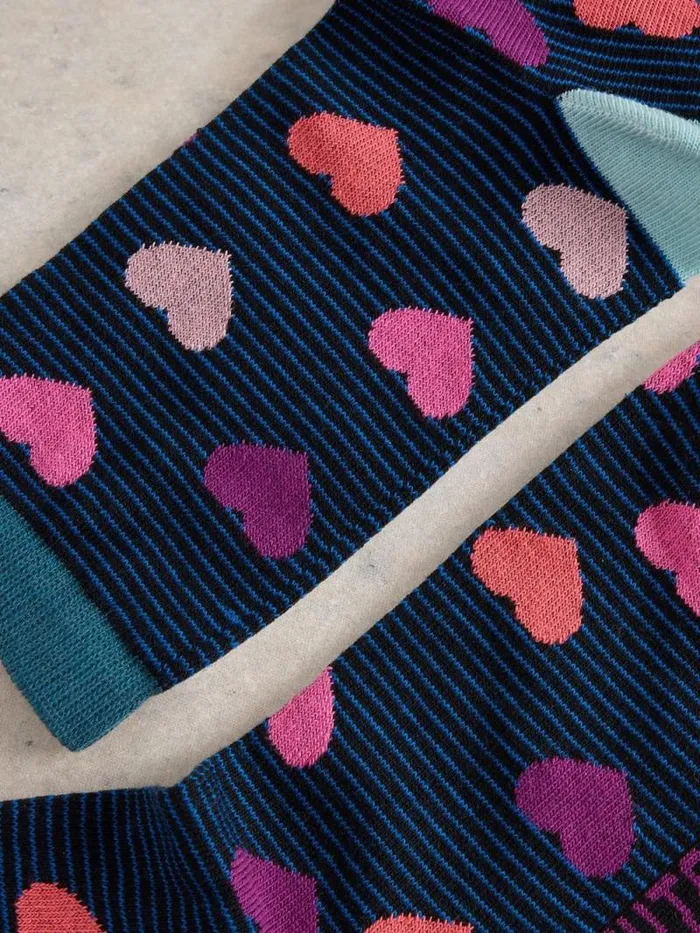 Women Striped Heart Ankle Sock Teal Multi White Stuff Socks
