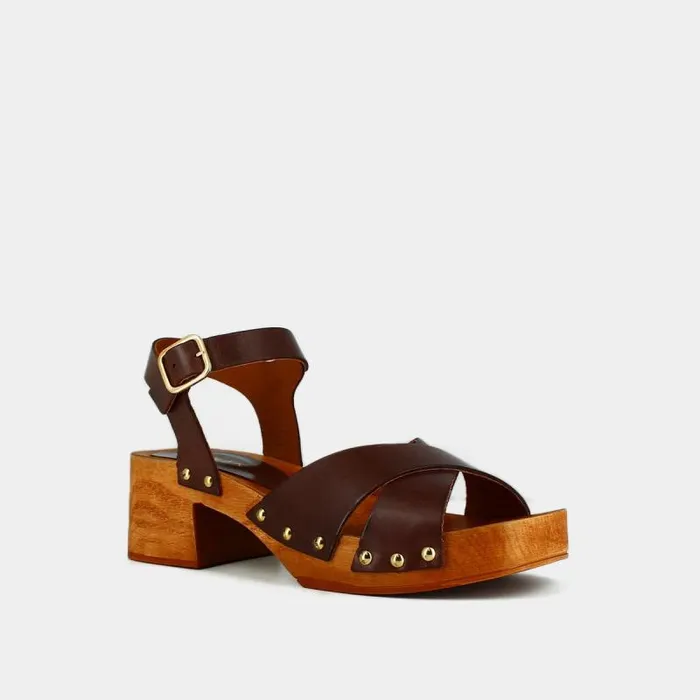 Women Studded Sandals And Crossed Straps Brown JONAK Sandals