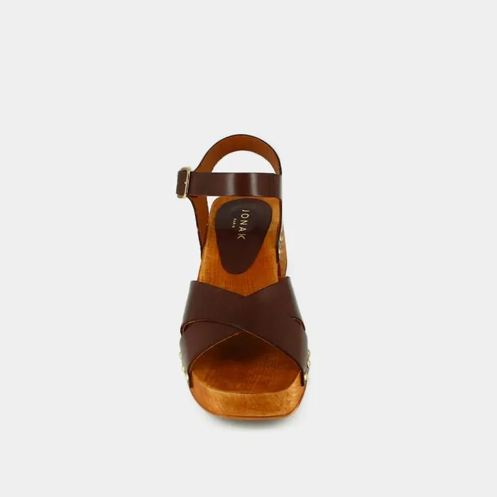 Women Studded Sandals And Crossed Straps Brown JONAK Sandals