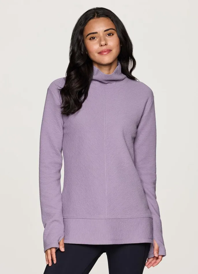 Women Studio Jacquard Mock Neck Pullover Light Purple RBX Active Long Sleeve