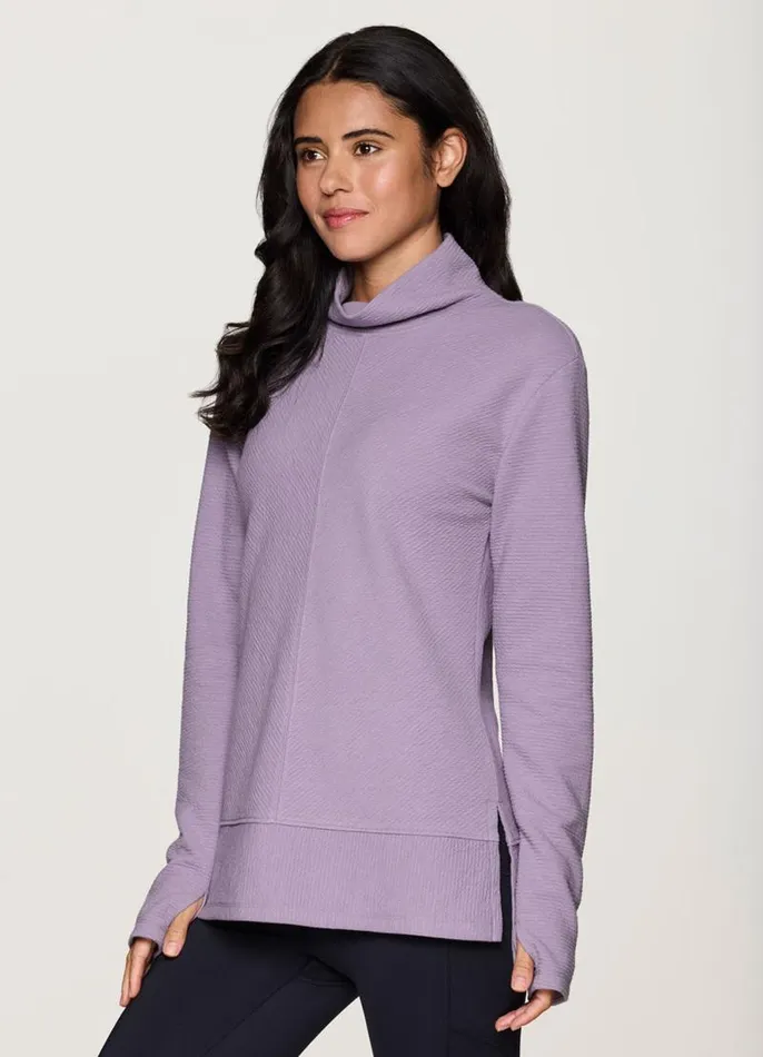 Women Studio Jacquard Mock Neck Pullover Light Purple RBX Active Long Sleeve