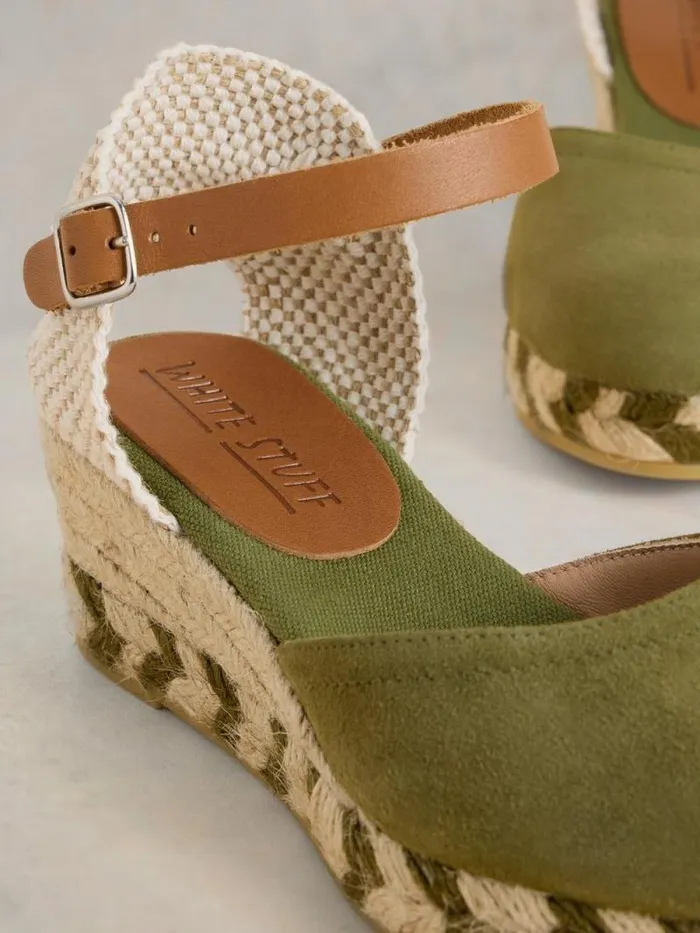 Women Suede Closed Espadrille Wedge Khaki Green White Stuff Heels Women Suede Closed Espadrille Wedge Khaki Green White Stuff Heels