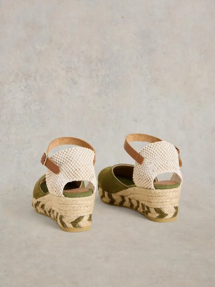 Women Suede Closed Espadrille Wedge Khaki Green White Stuff Heels Women Suede Closed Espadrille Wedge Khaki Green White Stuff Heels