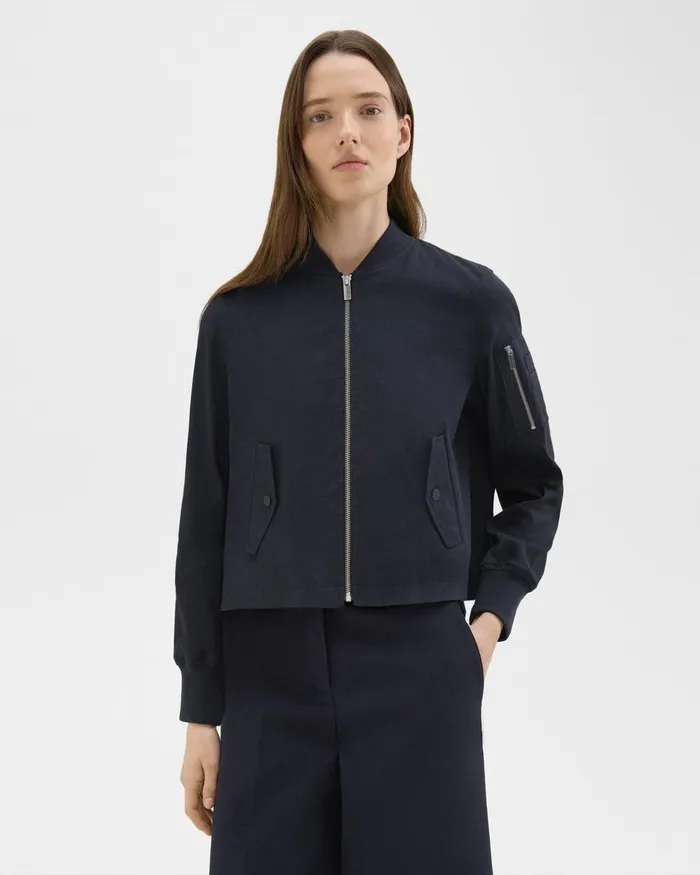 Women Theory Blazers Jackets ALine Flight Jacket In Good Linen Concord