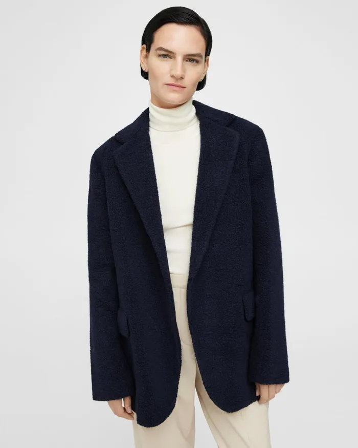 Women Theory Blazers Jackets Boy Blazer In Teddy Fleece Navy