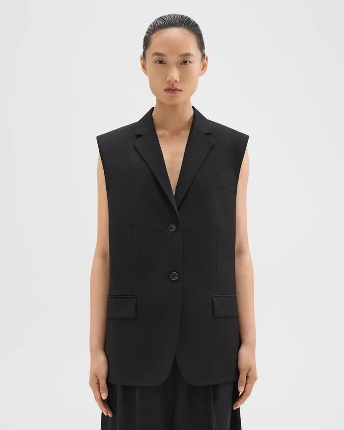 Women Theory Blazers Jackets Oversized Vest In Cotton Black