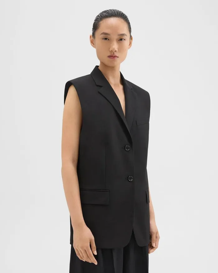 Women Theory Blazers Jackets Oversized Vest In Cotton Black