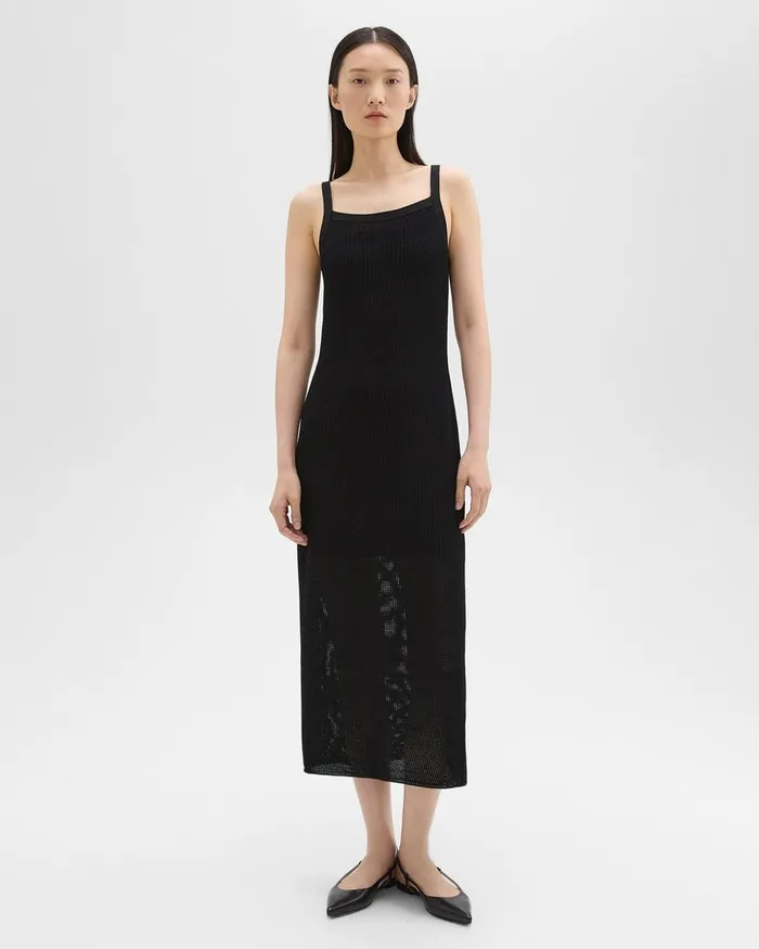 Women Theory Dresses Pointelle Midi Dress In Crepe Knit Black