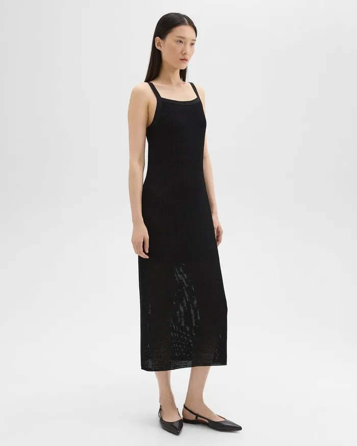 Women Theory Dresses Pointelle Midi Dress In Crepe Knit Black