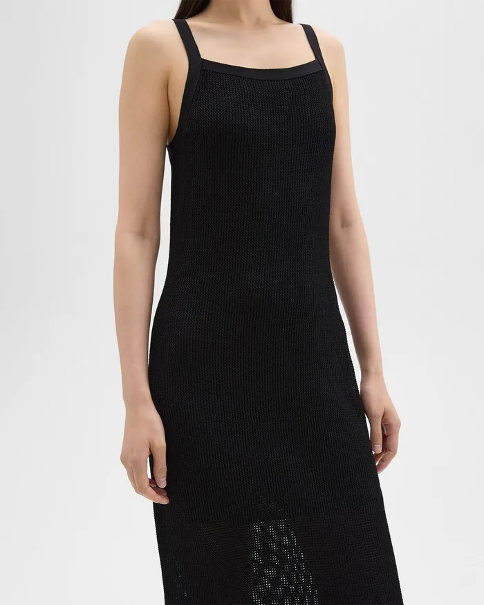 Women Theory Dresses Pointelle Midi Dress In Crepe Knit Black
