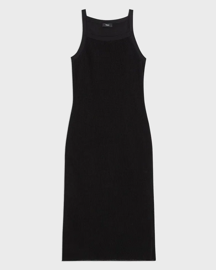 Women Theory Dresses Pointelle Midi Dress In Crepe Knit Black
