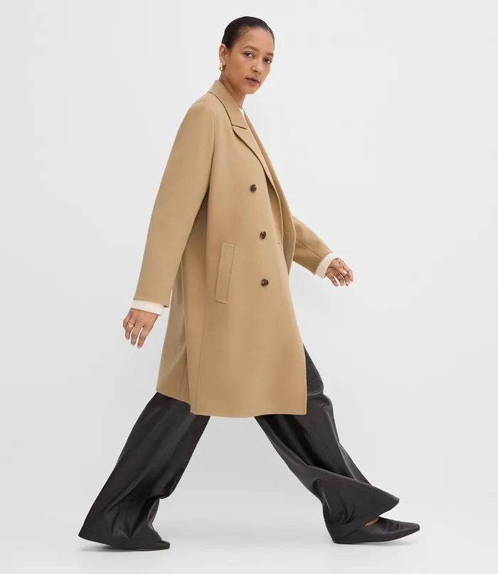 Women Theory Outerwear DoubleBreasted Coat In DoubleFace WoolCashmere New Camel