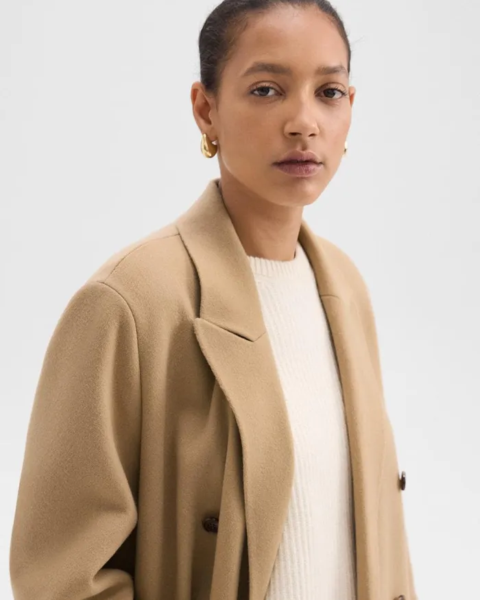 Women Theory Outerwear DoubleBreasted Coat In DoubleFace WoolCashmere New Camel