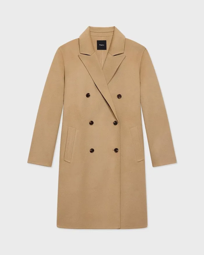 Women Theory Outerwear DoubleBreasted Coat In DoubleFace WoolCashmere New Camel