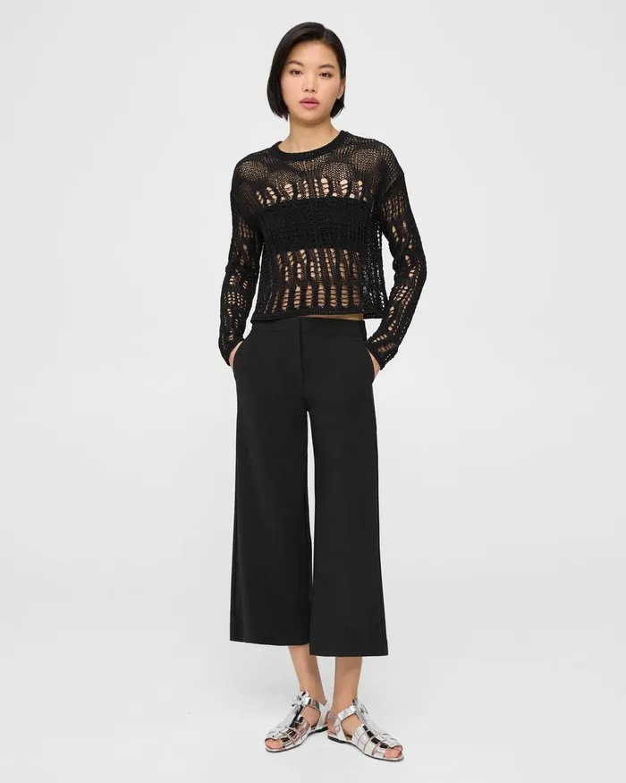 Women Theory Pants Cropped WideLeg Pant In Precision Ponte Black