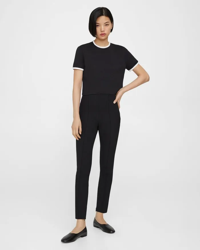 Women Theory Pants Pintucked Slim Pant In Stretch Cotton Black