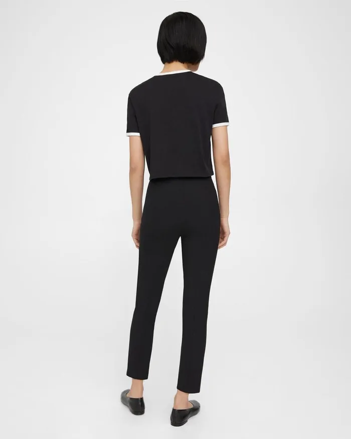Women Theory Pants Pintucked Slim Pant In Stretch Cotton Black