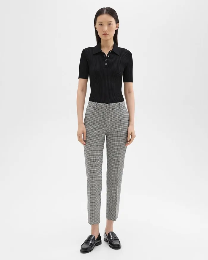 Women Theory Pants Treeca Pant In Plaid Stretch Wool Black Multi