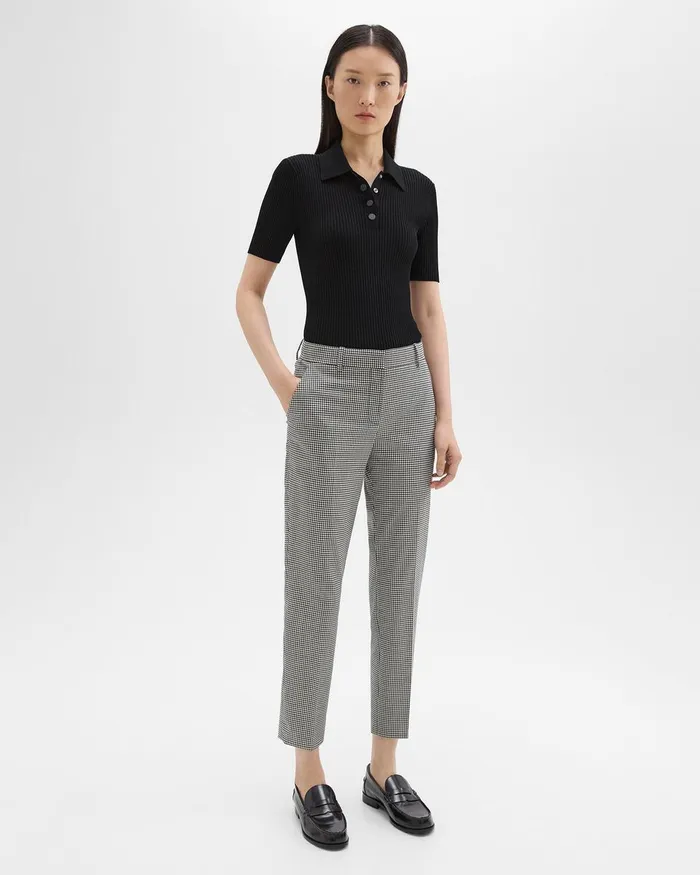 Women Theory Pants Treeca Pant In Plaid Stretch Wool Black Multi