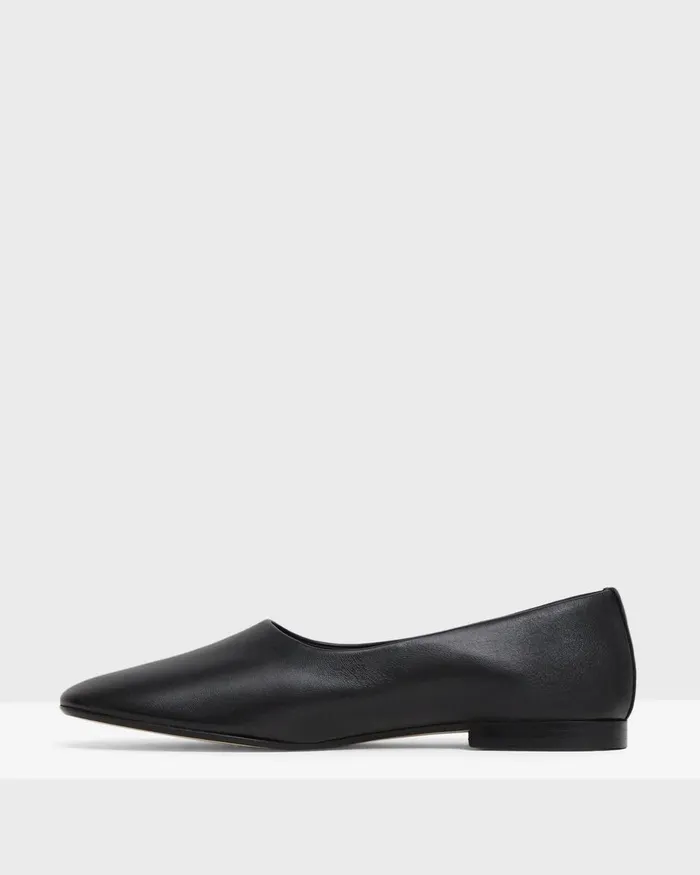 Women Theory Shoes Round Flat In Leather Black