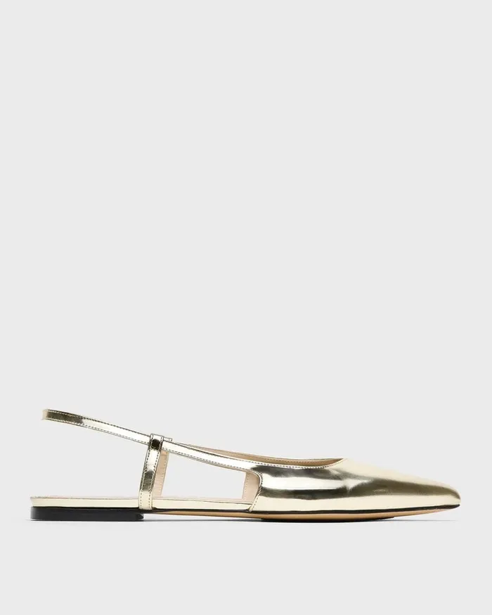 Women Theory Shoes Slingback Flat In Metallic Leather Light Gold
