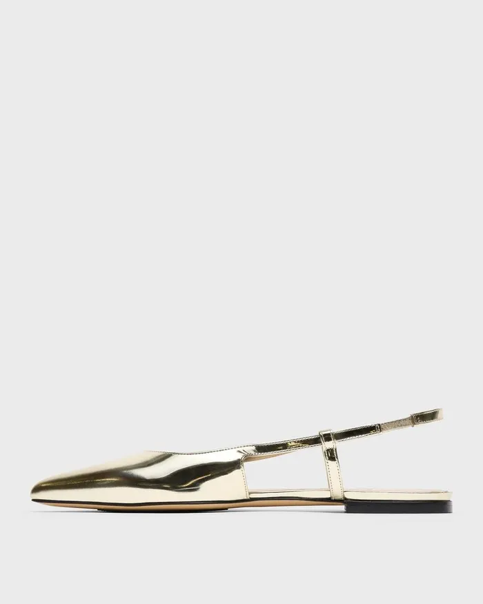 Women Theory Shoes Slingback Flat In Metallic Leather Light Gold