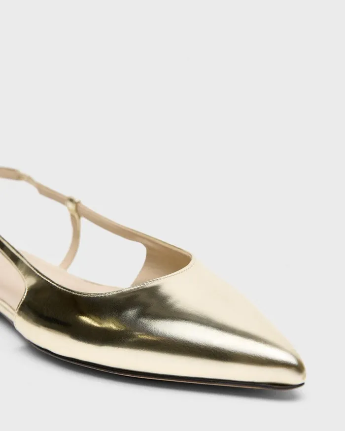 Women Theory Shoes Slingback Flat In Metallic Leather Light Gold