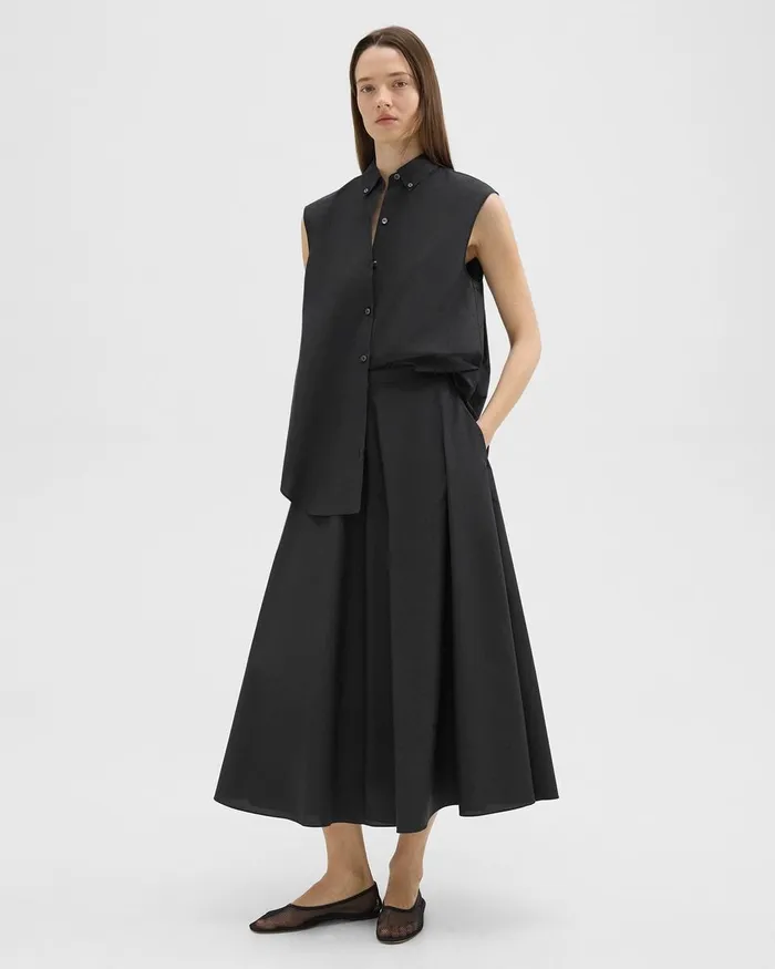 Women Theory Skirts Midi Circle Skirt In CottonBlend Black