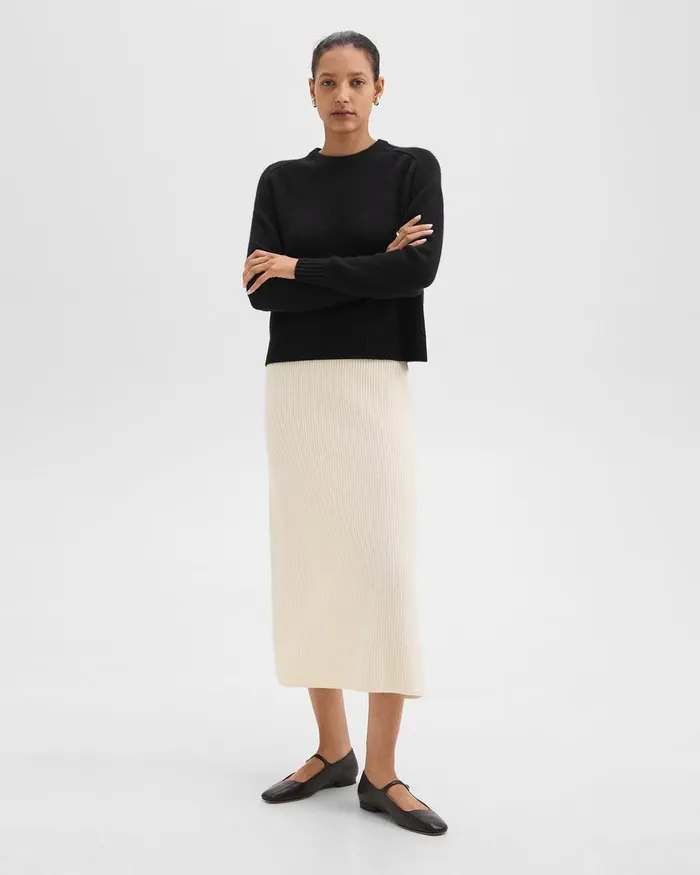 Women Theory Skirts Midi PullOn Skirt In Felted WoolCashmere Ivory