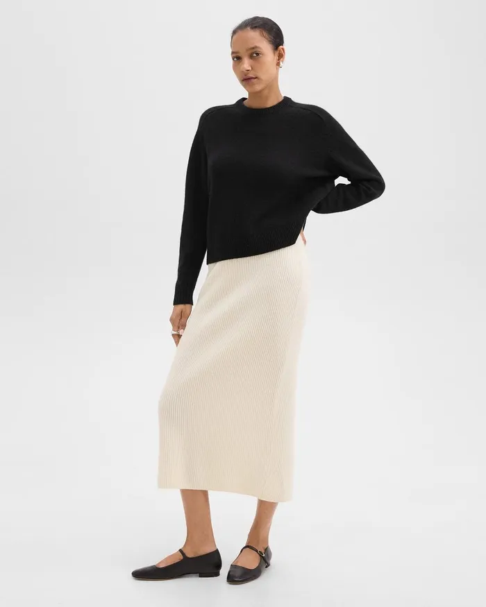 Women Theory Skirts Midi PullOn Skirt In Felted WoolCashmere Ivory