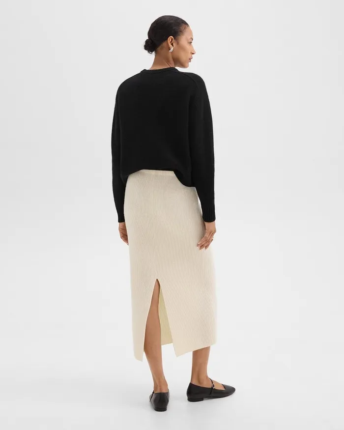 Women Theory Skirts Midi PullOn Skirt In Felted WoolCashmere Ivory