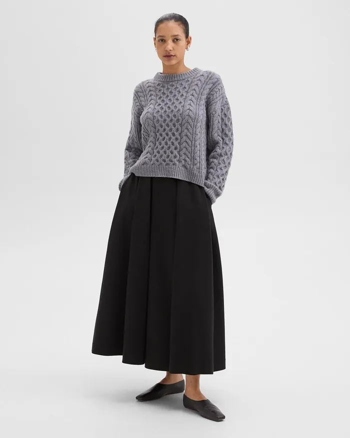 Women Theory Skirts Pleated Midi Skirt In Double Weave Black